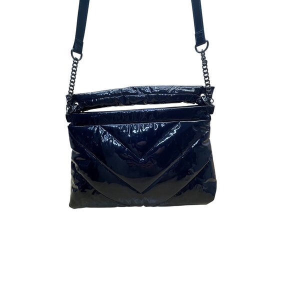 Zara Women’s Dark Blue Patent Quilted With Strap Glossy Finish Shoulder Bag - Picture 3 of 11